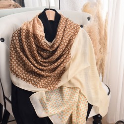 Korean niche imitation cotton and linen silk scarves fashionable creative outerwear color-blocked scarves high-end elegant floral shawls Korean niche imitation cotton and linen silk scarves fashionable creative outerwear color-blocked scarves high-end elegant floral shawls