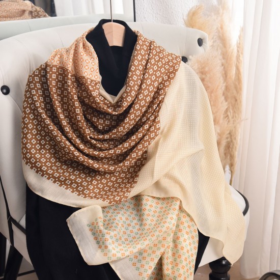 Korean niche imitation cotton and linen silk scarves, fashionable, creative, outerwear, color-blocked scarves, high-end, elegant floral shawls