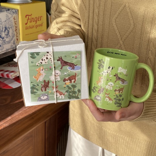 Homemade cute kitten flip-top ceramic mug, niche and fun coffee cup and water cup gift, 270ml.