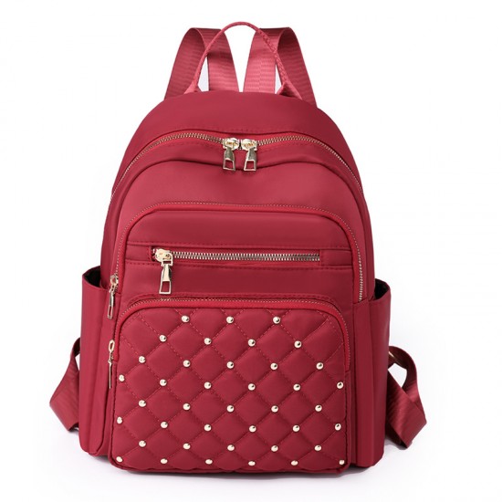 Solid color diamond-patterned rivet-stitched fashionable women's backpack, 2025 high-quality Korean-style large-capacity simple women's backpack