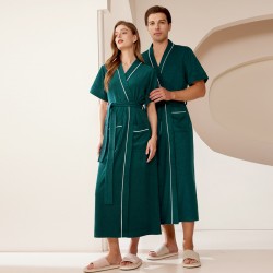 Extra-long, soft, absorbent terry bathrobe for women, short-sleeved, large-size, new summer makeup robe, bath towel robe for men.