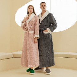 Men's double-layered, thickened, comfortable cotton velvet nightgown, men's, winter long plus-size, jacquard flannel bathrobe. Autumn