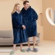 2022 new women's long-length beauty salon spa bathrobes for women, plus-size autumn and winter thickened hooded double-layered composite flannel blankets for men and women, plus-size coral fleece home robes.