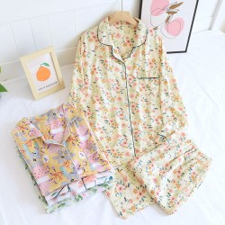 Couple's washed cotton pajamas, men's and women's thin plaid loungewear, spring and summer casual loose trousers, drop shipping.