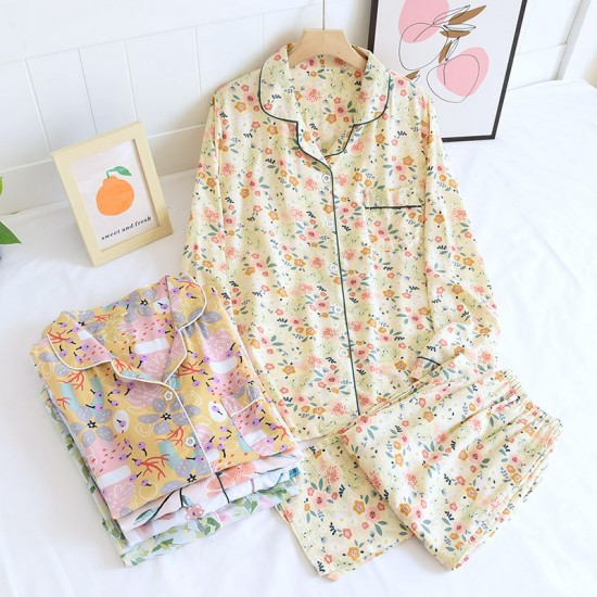Couple's washed cotton pajamas, men's and women's thin plaid loungewear, spring and summer casual loose trousers, drop shipping.
