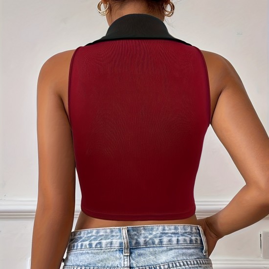 European and American sleeveless T-shirt for women, summer Chanel-style bow-knot halter neck, slim-waisted sexy short polo vest top
