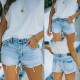 2023 summer new women's denim shorts, slim-fit, ripped, raw-edge, creative jeans in stock on Amazon (USA) EYBA