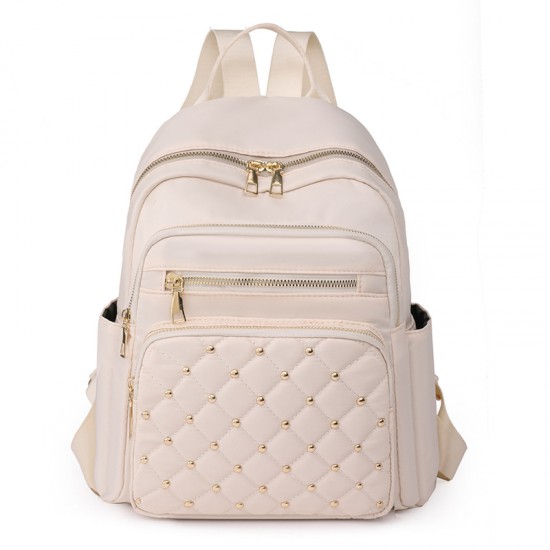 Solid color diamond-patterned rivet-stitched fashionable women's backpack, 2025 high-quality Korean-style large-capacity simple women's backpack