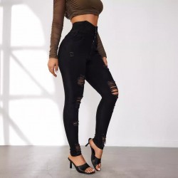 2025 New European and American Cross-Border Super High-Waisted Ripped Jeans: Tight-Leg Slimming Skinny Pants for Women