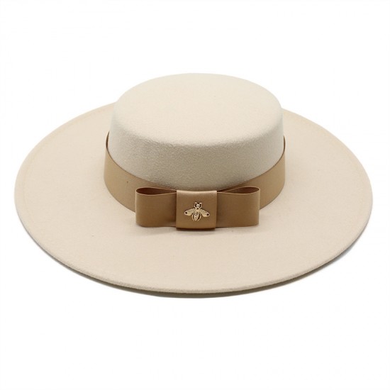 Autumn and winter hat for women, European and American celebrity, light luxury woolen hat with a wide brim, 10cm, British flat-top, wide-brimmed hat