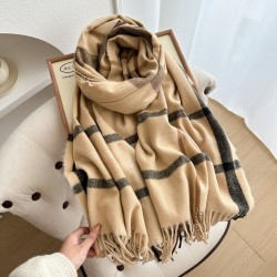 Autumn and winter double-sided colorblock plaid tassel scarves, simple and versatile, warm, men and women couples scarves, birthday gifts.