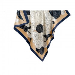 Spring and Autumn Influencer Style High-end Korean Colorblock Floral Print Silk Scarf, Fashionable Thin 90s Square Scarf for Women