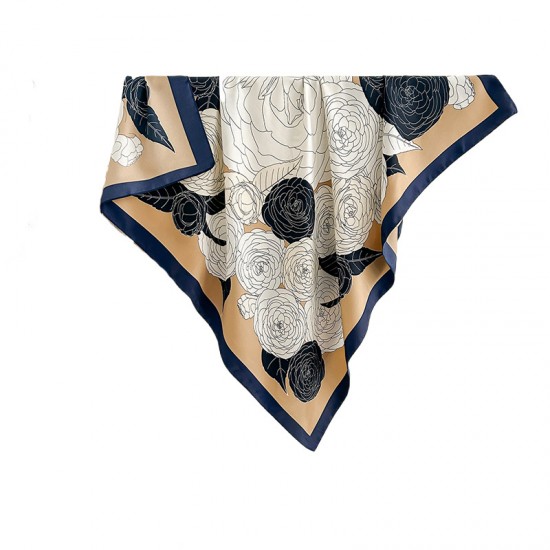 Spring and Autumn Influencer Style High-end Korean Colorblock Floral Print Silk Scarf, Fashionable Thin 90s Square Scarf for Women