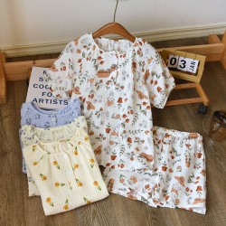 Spring and autumn women's cotton double-layer gauze loungewear, thin, soft, loose summer cotton trousers.