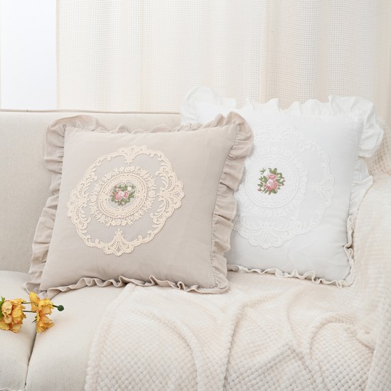 French lace pillow, all-cotton white ins square lumbar pillow, American sofa bedroom backrest cushion French lace pillow, all-cotton white ins square lumbar pillow, American sofa bedroom backrest cushion