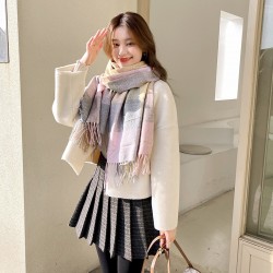 2025 new plaid scarf for women, sweet Japanese and Korean faux cashmere mid-length plaid scarf, wholesale.