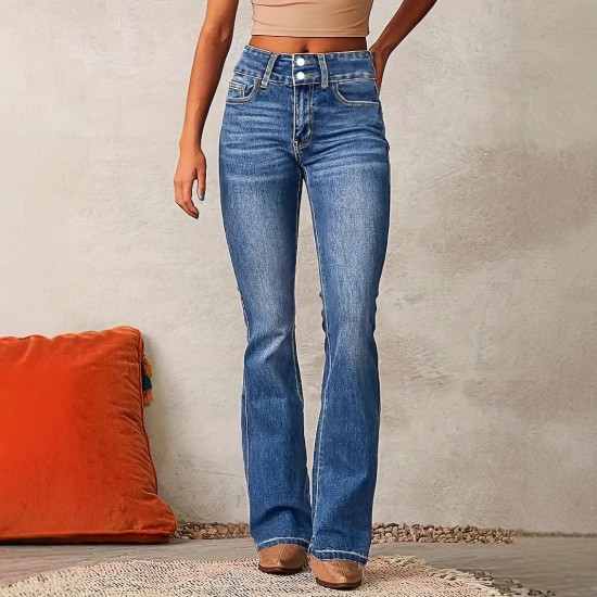 Amazon cross-border European and American retro stretch jeans for women, 2025 spring new washed streetwear flared trousers.
