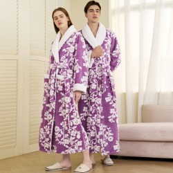 Net Weight: 1.2 kg Autumn/Winter Thickened Flannel Bathrobe for Men, Extra-Large Large Cut-Out Pattern Nightgown