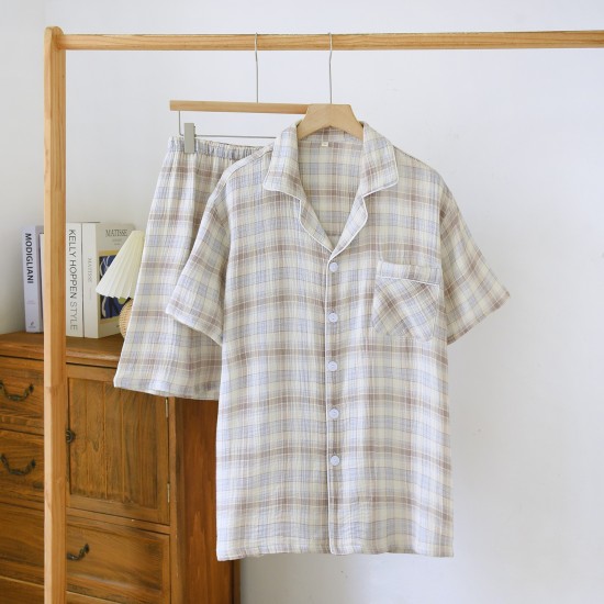 New couple's washed cotton shorts, men's and women's summer thin cotton pajamas, soft, short-sleeved loungewear. New couple's washed cotton shorts, men's and women's summer thin cotton pajamas, soft, short-sleeved loungewear.