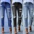 Factory direct sales: 2025 new washed ripped tassel women's jeans, European and American slim-fit stretch skinny jeans, wholesale