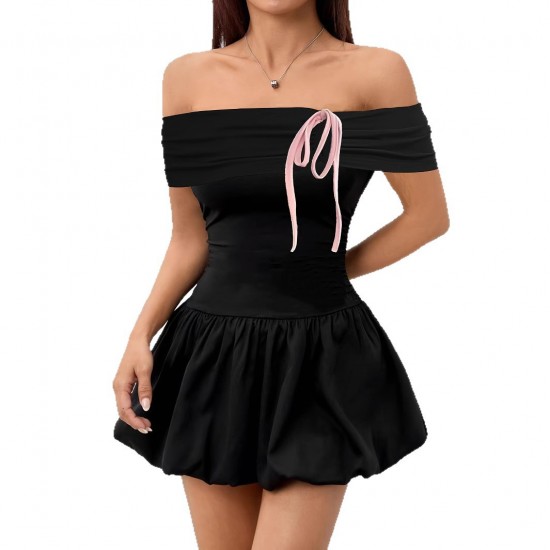 Retro Plaid Waisted Tank Dress, New European and American Elegant V-Neck Bow Design Sleeveless A-Line Skirt