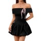 Retro Plaid Waisted Tank Dress, New European and American Elegant V-Neck Bow Design Sleeveless A-Line Skirt