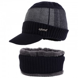 New copper label hat and scarf set, two-piece men's knitted hat, scarf with added fleece, autumn and winter warm wool hat.
