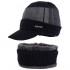 New copper label hat and scarf set, two-piece men's knitted hat, scarf with added fleece, autumn and winter warm wool hat.