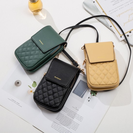 Guangzhou Bag 2024 hot-selling women's phone bag, fashionable crossbody shoulder bag, diamond-patterned embroidered women's double-layer PU wallet