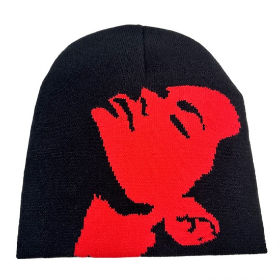 Cross-border Popular Fall/Winter Multicolor Instagram Portrait Pattern Y2K Knitted Hat, Popular European and American Hip-Hop Casual Outdoor Style