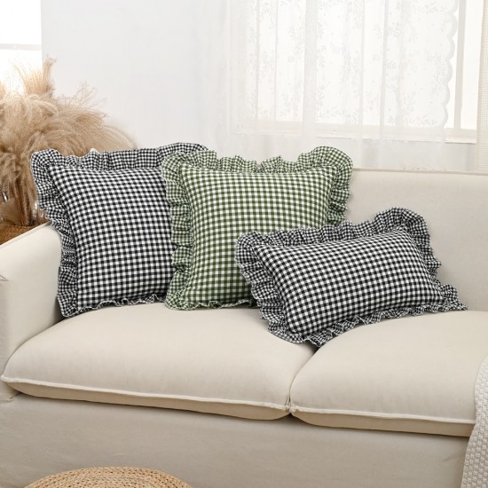 French plaid ruffled pillows, ins style, fresh modern square pillows, lumbar pillows, and sofa and bedroom backrests French plaid ruffled pillows, ins style, fresh modern square pillows, lumbar pillows, and sofa and bedroom backrests