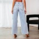 2025 European and American Knee-Ripped Jeans for Women, High-Waisted, Long, Wide-Leg, Light-Washed Casual Pants