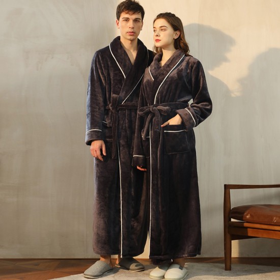 Extra-Long Nightgown for Men and Women, Autumn/Winter Plus-Sized Coral Fleece Pajamas for Men, Thickened Winter Couple's Flannel Pajamas for Men