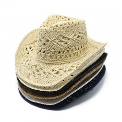 Malanhua hand-woven hollow cowboy straw hat, summer sun protection hat for men and women, Western cowboy straw hat