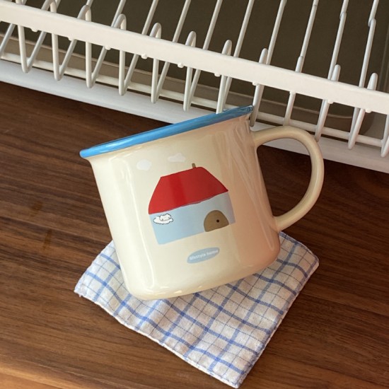 2024 New Year red flip-top ceramic mug, simple cartoon car water cup and coffee cup gift