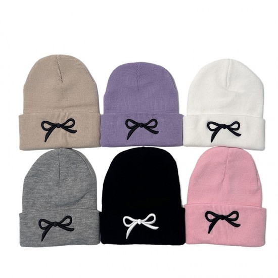 New cross-border knitted hats for women, fashionable and versatile, autumn and winter, Korean-style outdoor bow embroidered wool hats. New cross-border knitted hats for women, fashionable and versatile, autumn and winter, Korean-style outdoor bow embroidered wool hats.