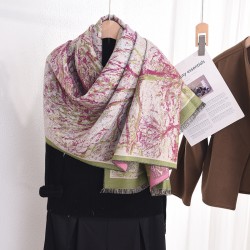 Korean style, a stylish, rural landscape tree print scarf for women, a long, warm, high-end faux cashmere shawl.