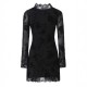 Sexy Summer and Autumn Mesh Dress for Women: European and American Style V-Neck, High-End Slim Fit Lace Long Sleeve Miniskirt