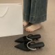 French-style high-end rhinestone single-strap half-slippers for women, 2025 new pointed-toe high-heeled mules for outdoor wear French-style high-end rhinestone single-strap half-slippers for women, 2025 new pointed-toe high-heeled mules for outdoor wear