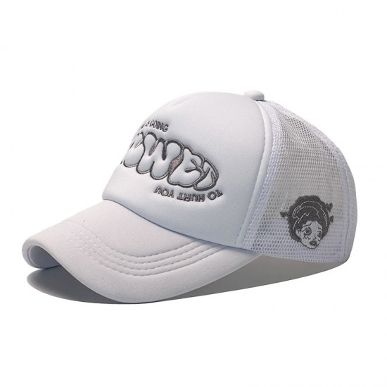 New foreign trade caps featuring English lettered embroidered baseball caps, fashionable and versatile, breathable couples' mesh hats, and trucker hats.