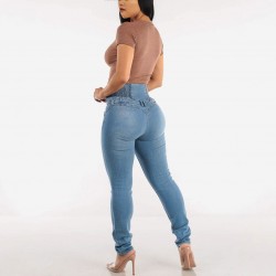 European and American cross-border stretch high-waisted button-down jeans for women, 2025 spring, slimming, hip-lifting skinny jeans