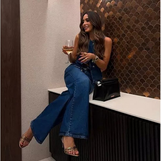 Amazon AliExpress cross-border European and American 2025 spring and summer new sleeveless women's clothing. Fashionable wide-leg denim vest set