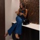 Amazon AliExpress cross-border European and American 2025 spring and summer new sleeveless women's clothing. Fashionable wide-leg denim vest set