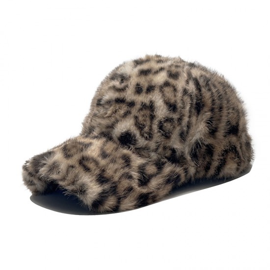New plush leopard print warm baseball cap, Korean style, fashionable, versatile outdoor retro duck cap for women New plush leopard print warm baseball cap, Korean style, fashionable, versatile outdoor retro duck cap for women