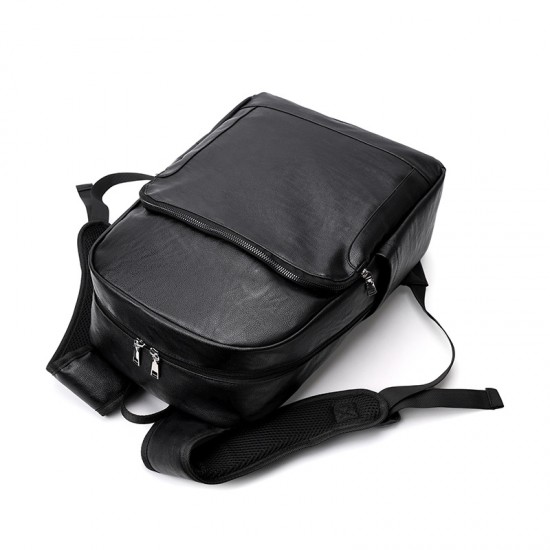New cross-border men's PU leather backpack, simple and lightweight business travel bag, business casual, large capacity laptop bag