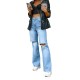 Factory Direct 2025 Independent European and American Women's Jeans: Ripped Slimming Raw-Edged Straight-Leg Wide-Leg Pants: In Stock