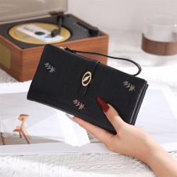 New cross-border women's wallet, long, fashionable, leaf embroidered, multifunctional, large-capacity clutch, PU wallet, wholesale.