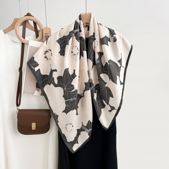New Spring/Autumn Chanel-Style Floral Print Square Handkerchief for Women, Artistic, Retro, Niche Travel Photography Matching Scarf
