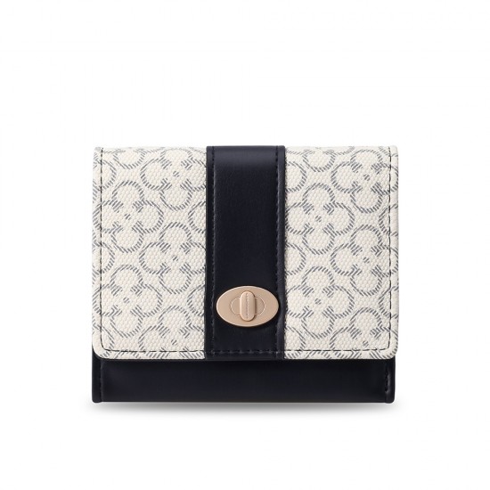 New women's short wallet, fresh-looking, floral print, PU clasp, zippered, multifunctional, student coin purse.