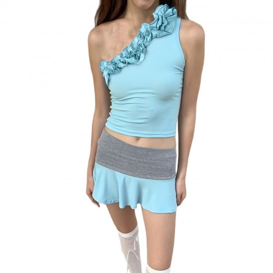 Square-neck lace-trimmed bow long-sleeved T-shirt for women. Contrast-color stitching bow-knot long-sleeved, waist-hugging, slimming cropped top
